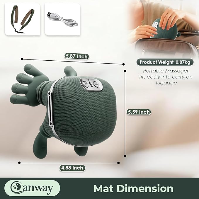 Bionic Heated Massager, Wireless Portable Shiatsu Neck and Back Massager, Electric Deep Tissue 4D Kneading Massage, Simulated Human Hand Design for Pain Relief and Muscle Relax