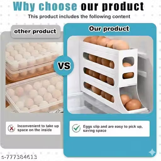 Egg Rack, Can Hold 30 Eggs, Automatic Rolling Egg Rack is Designed for Refrigerator,Stackable and Space-Saving,Suitable for Kitchen Refrigerator Tabletop Organization.